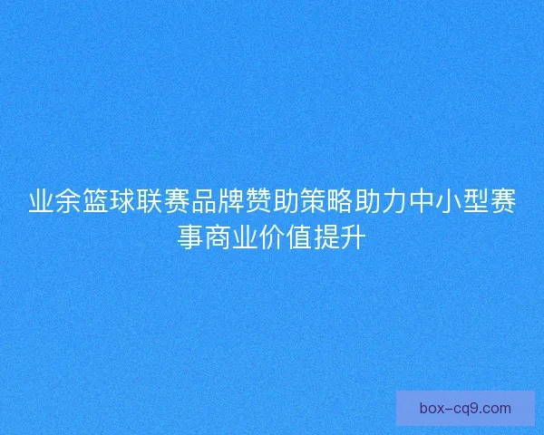 业余篮球联赛品牌赞助策略助力中小型赛事商业价值提升